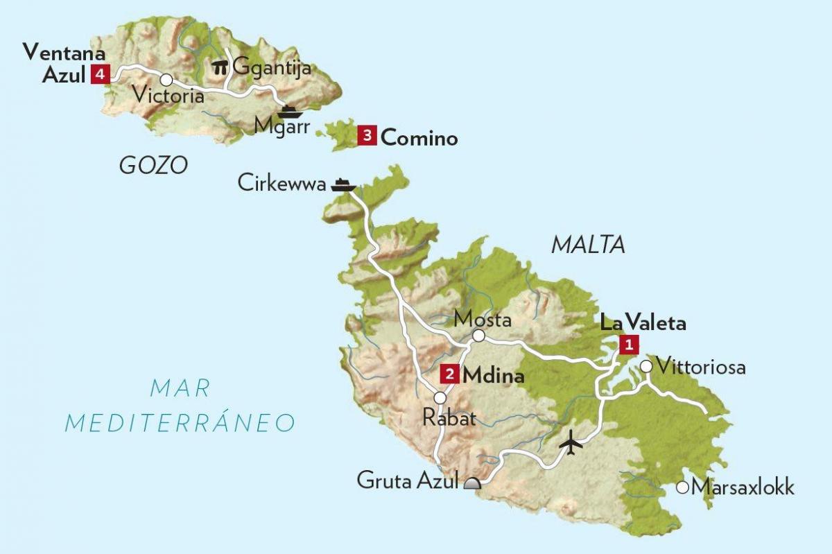 Mapa portów lotniczych na Malcie